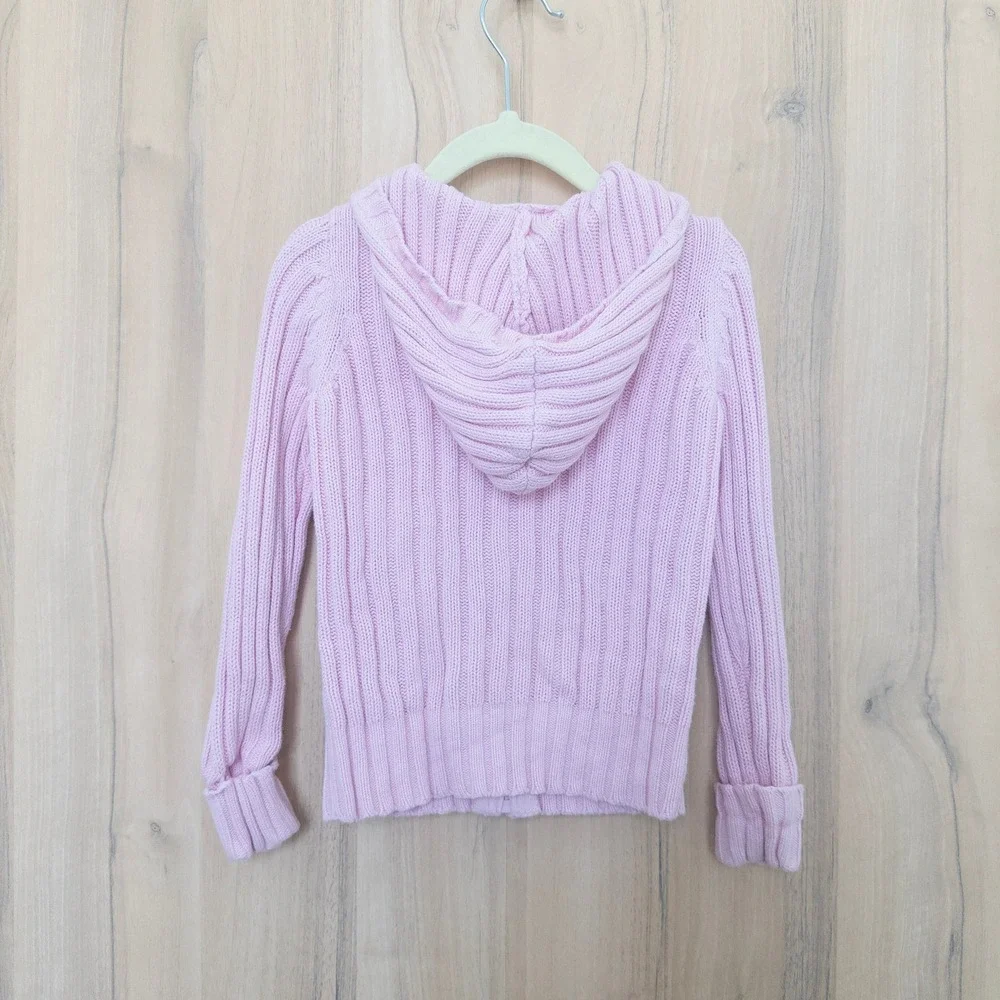 Vintage Osh Kosh Girls Sweater 4T Pink Cable Knit Hooded Zip‎ Up Cardigan Preppy